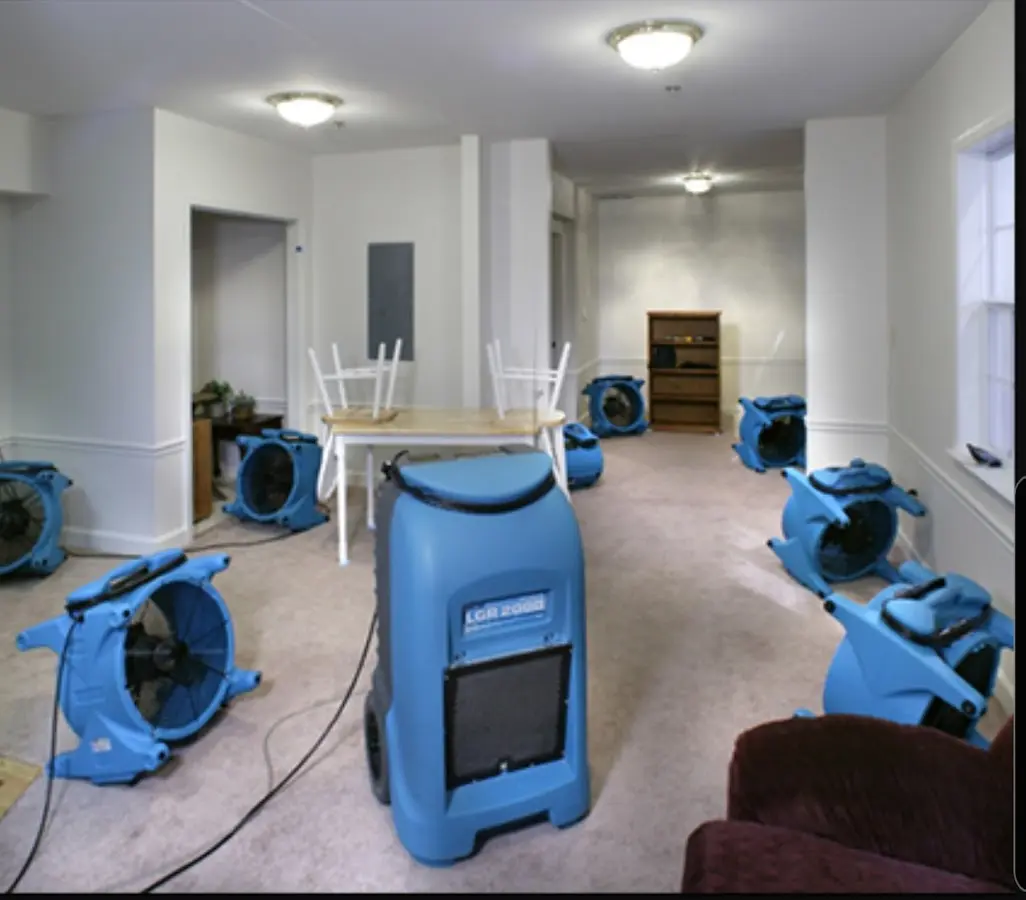 Air movers and dehumidifier setup for Water Damage Restoration in Grosse Pointe